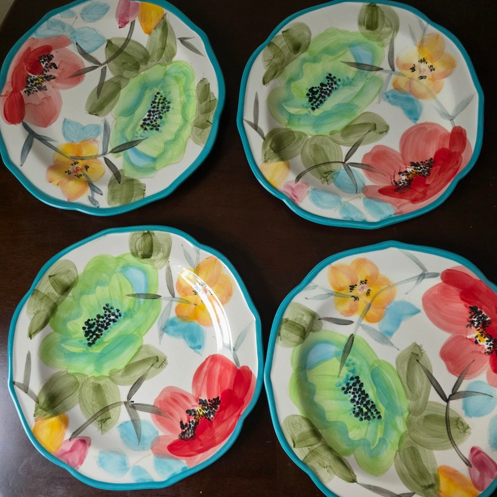The Pioneer Woman Vintage Bloom Floral Salad Plates Set of 4 Scalloped 8.5in